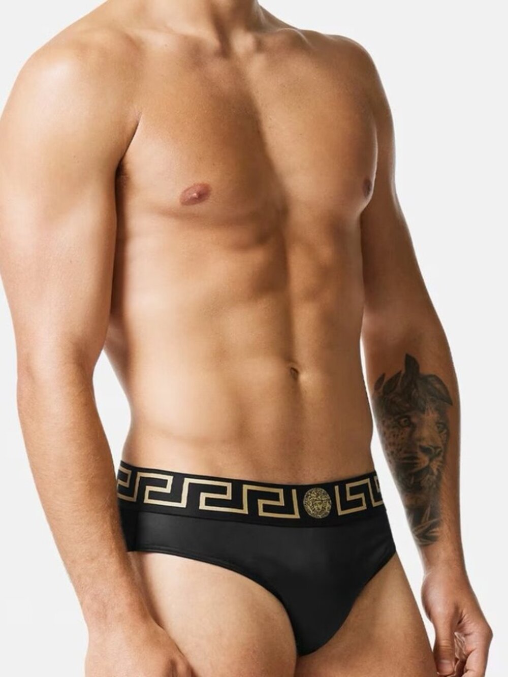 Versace Men's Black Swim Briefs Designer Swimwear Trunks Logo Size Medium